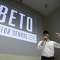 In this Tuesday, Oct. 2, 2018 photo, Democratic Senate candidate Rep. Beto O&#39;Rourke makes a campaign stop at Austin Community College Eastview, in Austin, Texas. O&#39;Rourke has risen to national prominence on a workaday image that aligns closely with his politics but not his family&#39;s actual finances. (AP Photo/Eric Gay)