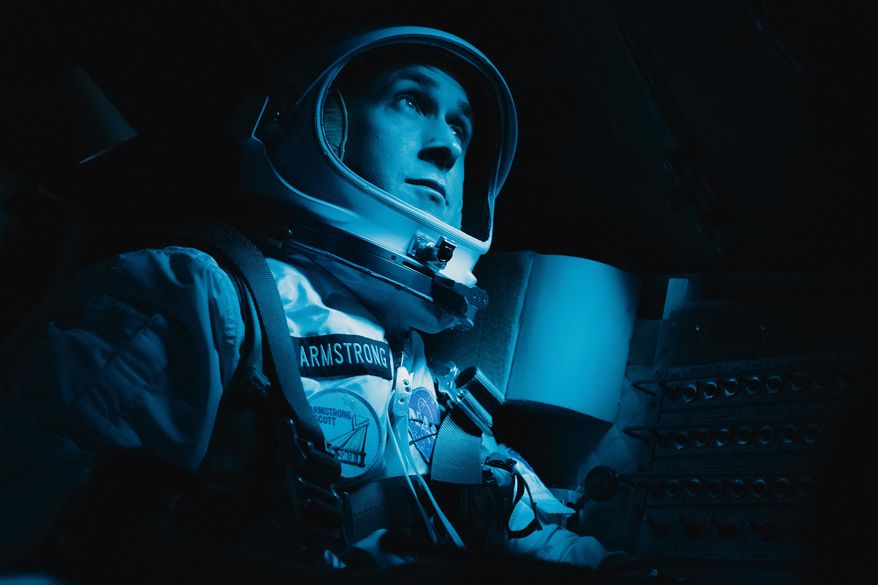 This image released by Universal Pictures shows Ryan Gosling in a scene from "First Man." (Daniel McFadden/Universal Pictures via AP)
