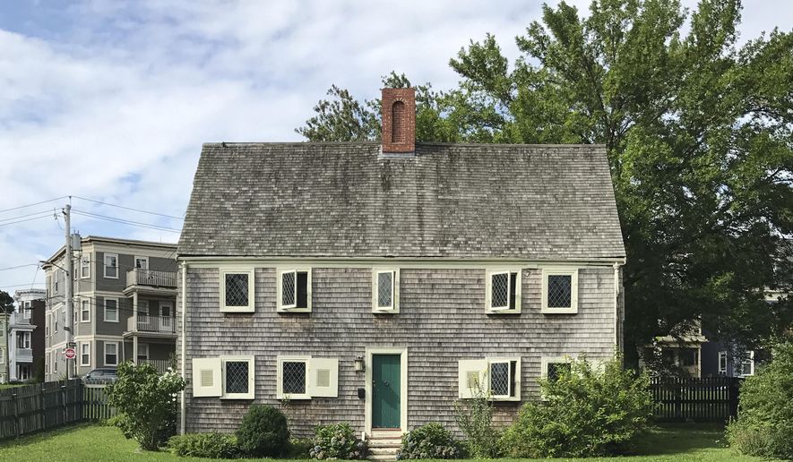 This 2018 photo provided by Tracee Herbaugh shows the exterior of the James Blake House, located in Boston's Dorchester neighborhood. The house, built in 1661, listed as the oldest in Boston. (Tracee Herbaugh via AP)
