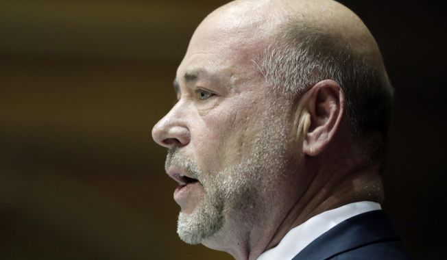 File - In this Nov. 21, 2017 file photo, Speaker of the House Brian Bosma, R-Indianapolis, speaks to legislators at the Statehouse, in Indianapolis. A woman alleges that when she was an Indiana legislative intern in 1992, she performed oral sex on Bosma while he was married. The former Democratic intern told The Indianapolis Star for a story published Wednesday Oct. 10, 2018 that the sexual act with Bosma was consensual, but that she felt pressured into it. (AP Photo/Darron Cummings File)