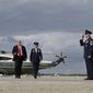 President Donald Trump boards Air Force One for a campaign rally in Erie, Pa., Wednesday, Oct. 10, 2018, in Andrews Air Force Base, Md. (AP Photo/Evan Vucci)