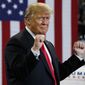 President Donald Trump arrives to speak at a campaign rally at Erie Insurance Arena, Wednesday, Oct. 10, 2018, in Erie, Pa. (AP Photo/Evan Vucci)