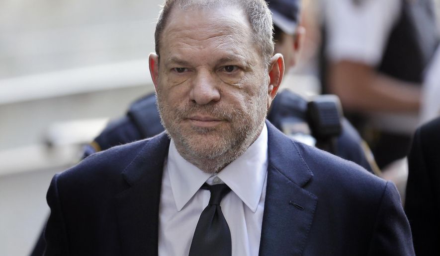 FILE - In this June 5, 2018, file photo, Harvey Weinstein arrives at court in New York. Weinstein is set to appear before a New York judge as his lawyers try to get the charges dismissed in his criminal case. Judge James Burke is expected to issue rulings Thursday on defense motions assailing an indictment accusing Weinstein of rape and sexual assault. (AP Photo/Seth Wenig, File)
