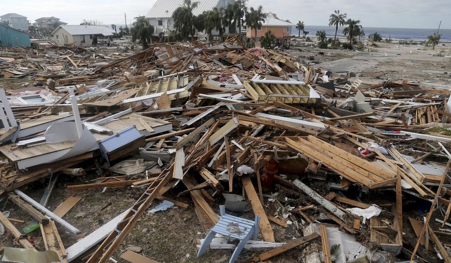 The coastal township of Mexico Beach, Fla., lays devastated on Thursday, Oct. 11, 2018, after Hurricane Michael made landfall on Wednesday in the Florida Panhandle. (Douglas R. Clifford/Tampa Bay Times via AP)