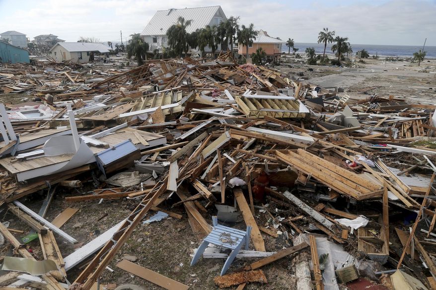 The coastal township of Mexico Beach, Fla., lays devastated on Thursday, Oct. 11, 2018, after Hurricane Michael made landfall on Wednesday in the Florida Panhandle. (Douglas R. Clifford/Tampa Bay Times via AP)