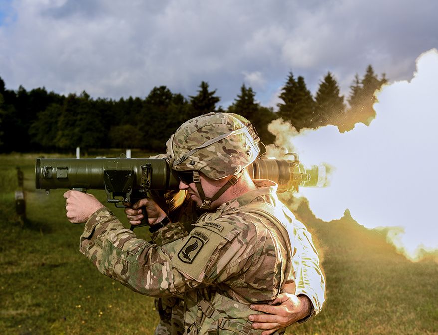 Carl Gustaf M3 84mm Recoilless Rifle System - Sky Soldiers from 1st Battalion, 503rd Infantry Regiment engaged targets with the Carl Gustaf 84mm weapon system in Grafenwoehr, Germany September 8, 2018 during Saber Junction 18. Exercise Saber Junction 18 is a U.S. Army Europe-directed exercise designed to assess the readiness of the U.S. Army's 173rd Airborne Brigade to execute unified land operations in a joint, combined environment and to promote interoperability with participating allies and partner nations.