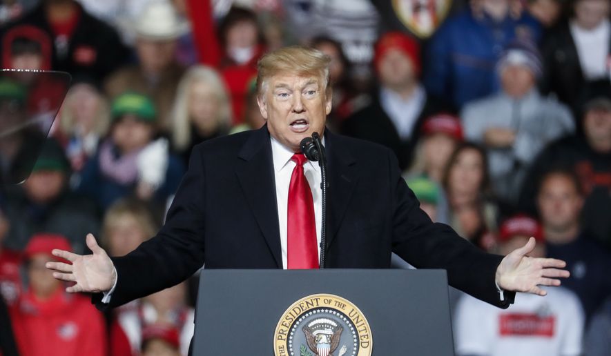 President Donald Trump speaks at a rally endorsing the Republican ticket, Friday, Oct. 12, 2018, in Lebanon, Ohio. (AP Photo/John Minchillo) **FILE**
