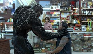 This image released by Sony Pictures shows a scene from &amp;quot;Venom.&amp;quot; (Sony Pictures via AP)