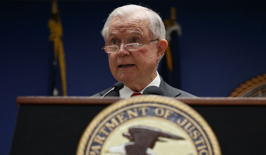 Attorney General Jeff Sessions speaks during a news conference at the U.S. Attorney&#39;s Office for the District of Columbia in Washington, Monday, Oct. 15, 2018, to announce on efforts to reduce transnational crime. (AP Photo/Carolyn Kaster)
