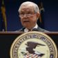 Attorney General Jeff Sessions speaks during a news conference at the U.S. Attorney&#39;s Office for the District of Columbia in Washington, Monday, Oct. 15, 2018, to announce on efforts to reduce transnational crime. (AP Photo/Carolyn Kaster)