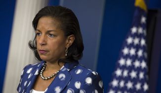 In this July 22, 2015, photo, then-National Security Adviser Susan Rice participates in a briefing at the White House in Washington. (AP Photo/Evan Vucci) **FILE**