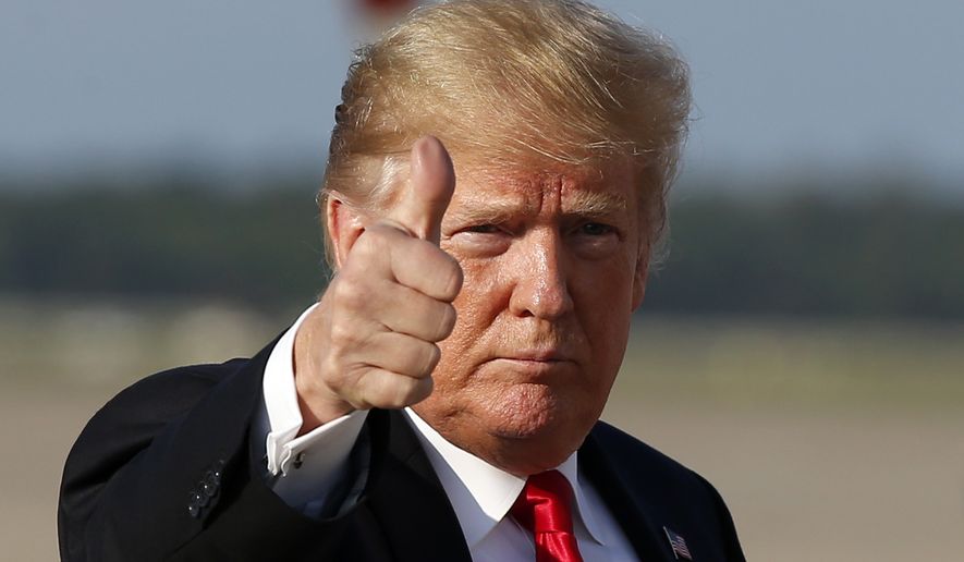 President Donald Trump gives thumbs up as he steps off Air Force One as he arrives Monday, Oct. 8, 2018, at Andrews Air Force Base, Md. Trump is returning from Orlando, Fla.   Forget Obamacare. President Donald Trump has found a new target when it comes to ideas from the Democrats for the nations health care system. Before the midterm elections, Trump is going after Medicare for All, the rallying cry of Sen. Bernie Sanders. (AP Photo/Alex Brandon)