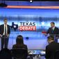U.S. Rep. Beto O&#39;Rourke, D-Texas, left, and U.S. Sen. Ted Cruz, R-Texas, right, take part in a debate for the Texas U.S. Senate, Tuesday, Oct. 16, 2018, in San Antonio. (Tom Reel/San Antonio Express-News via AP, Pool)