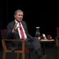 U.S. Supreme Court Chief Justice John G. Roberts, Jr., left, answers a student&#39;s question following his conversation with Professor Robert A. Stein Tuesday, Oct. 16, 2018 at Northrop Auditorium in Minneapolis. (Jeff Wheeler/Star Tribune via AP)