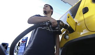 In this Oct. 30, 2017, file photo, Cristian Rodriguez fuels his vehicle in Sacramento, Calif. (AP Photo/Rich Pedroncelli, File)