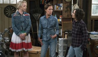 This image released by ABC shows Lecy Goranson, from left, Laurie Metcalf and Sara Gilbert in a scene from &amp;quot;The Connors,&amp;quot; airing Tuesdays on ABC. (Eric McCandless/ABC via AP)