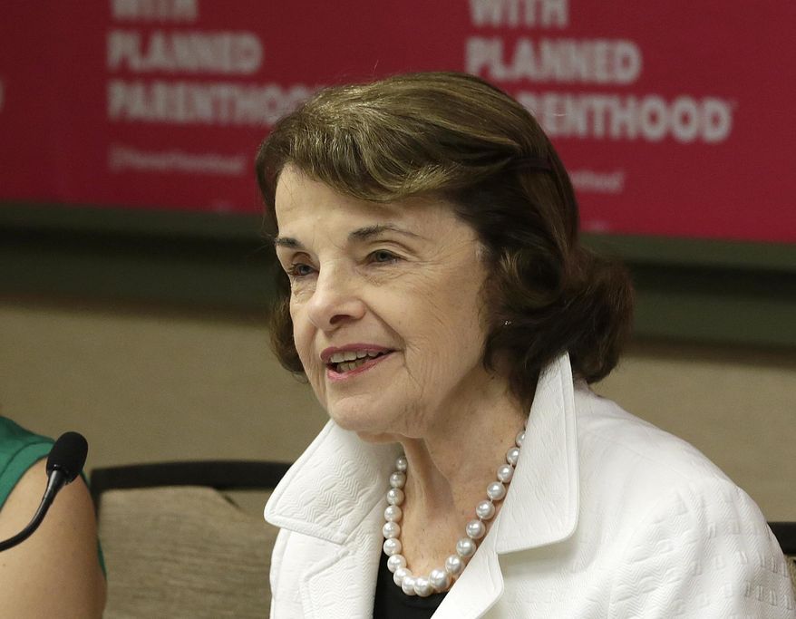 FILE -- In this Thursday, May 31, 2018, file photo is U.S. Sen. Dianne Feinstein in Sacramento, Calif. Feinstein who is seeking her fifth full term in the U.S. Senate, will face off against her Democratic challenger, state Sen. Kevin de Leon, in a debate hosted by the Public Policy Institute of California Wednesday, Oct. 17, in San Francisco. (AP Photo/Rich Pedroncelli, File)