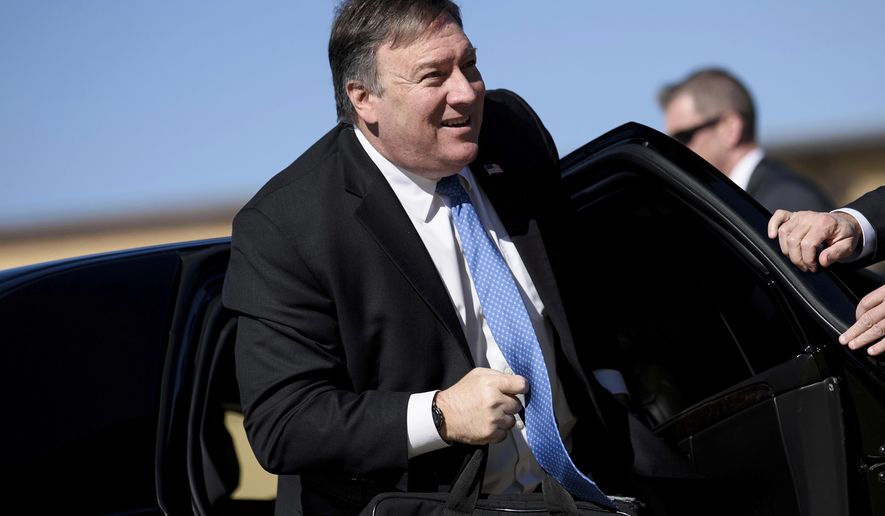 Secretary of State Mike Pompeo arrives to board his plane at Andrews Air Force Base, Md. (Brendan Smialowski/Pool Image via AP)