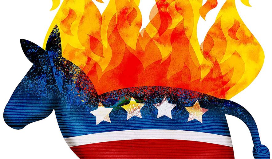 Self-Immolation of the Democrats Illustration by Greg Groesch/The Washington Times
