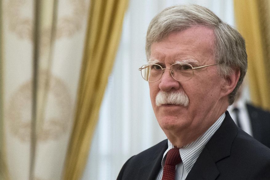 In this Wednesday, June 27, 2018, file photo, U.S. National security adviser John Bolton waits for the talks with Russian President Vladimir Putin in the Kremlin in Moscow, Russia. (AP Photo/Alexander Zemlianichenko, Pool) ** FILE **