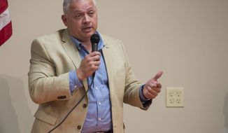 Denver Riggleman speaks during a forum at the Lynchburg Regional Business Alliance in Lynchburg, Va., Monday, Oct. 22, 2018. (Taylor Irby/The News &amp; Advance via AP)