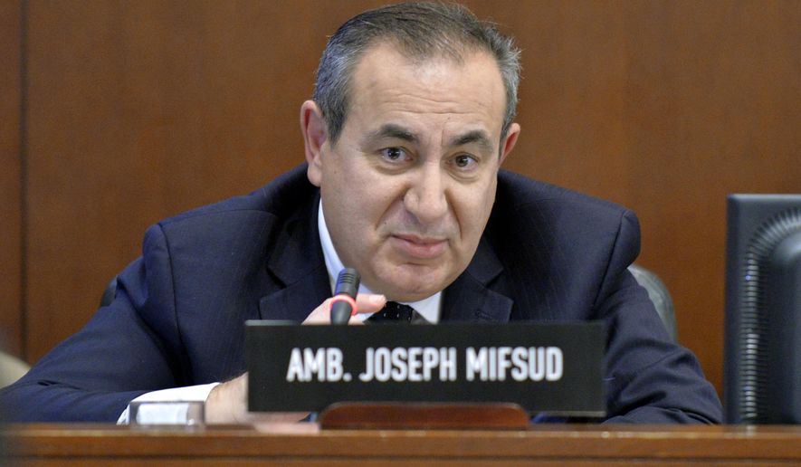 This Nov. 12, 2014 photo made available by the Organization of American States shows Maltese academic Joseph Mifsud during a meeting in Washington. It was Mifsud who allegedly dropped the first hint that the Russians were interfering into the 2016 U.S. presidential election and he has not been seen publicly for nearly a year. An Associated Press investigation published Monday, Oct. 22, 2018, shows it isn’t the first time Mifsud has gone to ground. (Juan Manuel Herrera/OAS via AP)