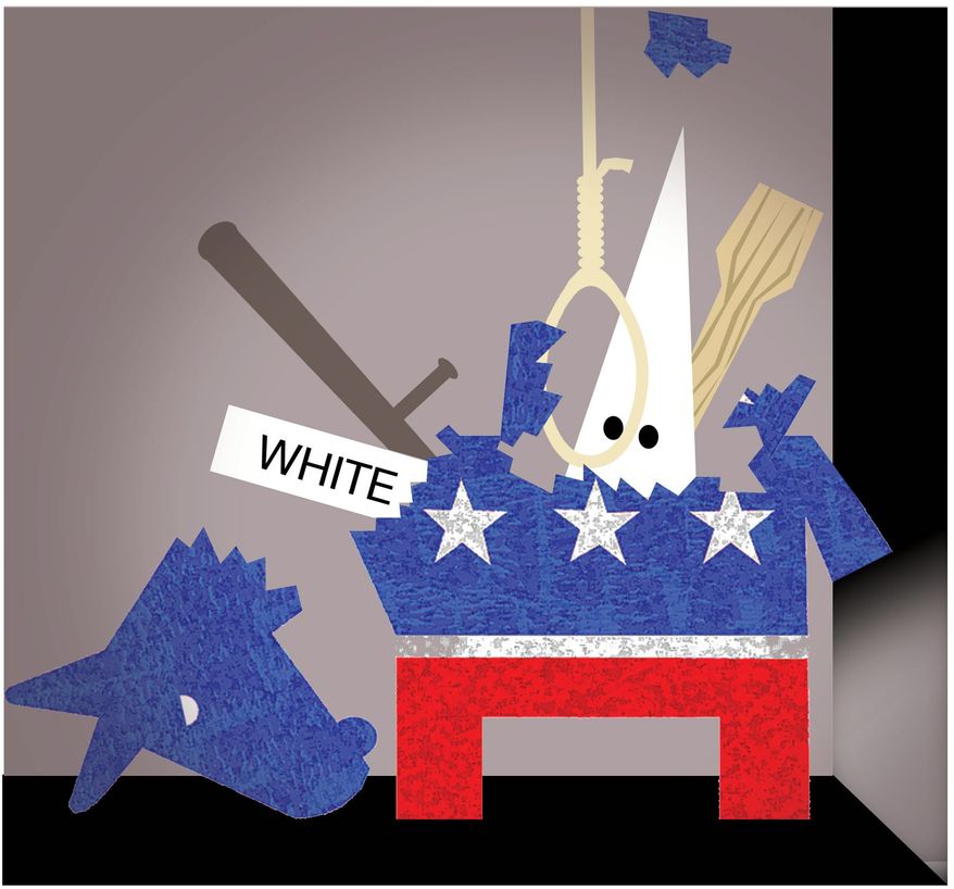 Illustration on Democrat party roots being exposed under pressure by Alexander Hunter/The Washington Times