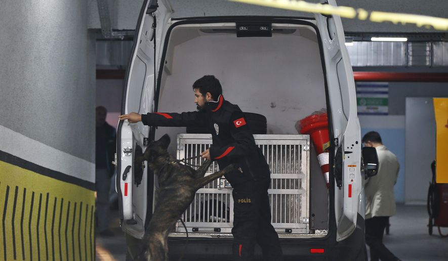 Turkish police crime scene investigators, looking for possible clues into the killing of Saudi journalist Jamal Khashoggi, work in an underground car park, where authorities Monday found a vehicle belonging to the Saudi consulate, in Istanbul, Tuesday, Oct. 23, 2018. Saudi officials murdered Khashoggi in their Istanbul consulate after plotting his death for days, Turkey&#x27;s President Recep Tayyip Erdogan said Tuesday, contradicting Saudi Arabia&#x27;s explanation that the writer was accidentally killed. (AP Photo/Emrah Gurel)