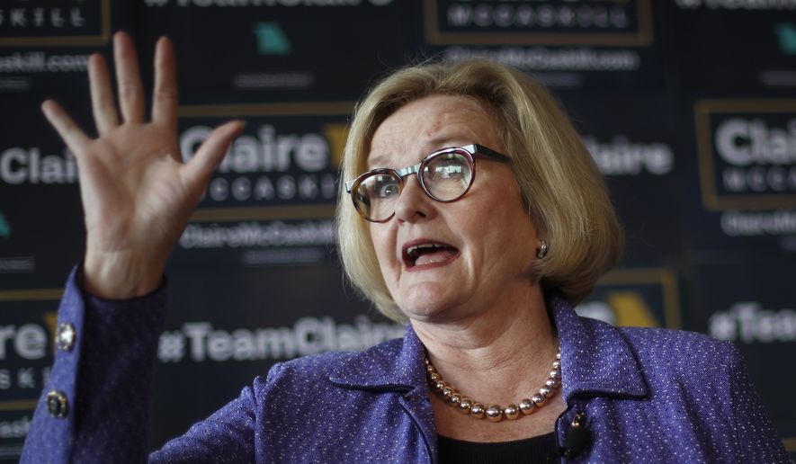 Sen. Claire McCaskill, D-Mo. talks to supporters during a campaign stop Wednesday, Oct. 24, 2018, in Kansas City, Mo. McCaskill is facing challenger, Missouri Attorney General and Republican U.S. Senate candidate Josh Hawley in the upcoming election. (AP Photo/Charlie Riedel)