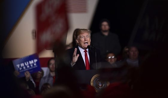 President Donald Trump speaks during a rally at Central Wisconsin Airport in Mosinee, Wis., Wednesday, Oct. 24, 2018. (AP Photo/Susan Walsh)