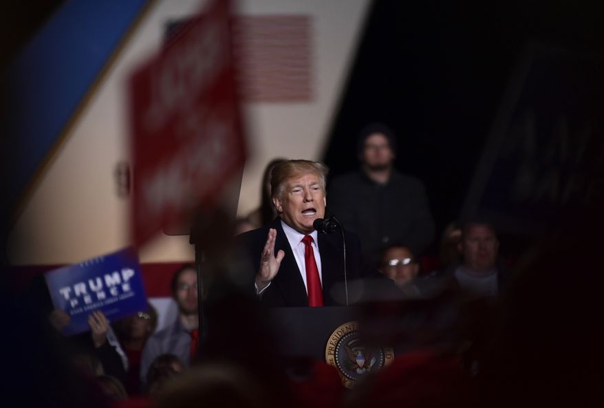 President Donald Trump speaks during a rally at Central Wisconsin Airport in Mosinee, Wis., Wednesday, Oct. 24, 2018. (AP Photo/Susan Walsh)