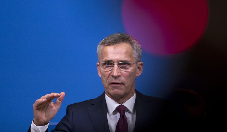 NATO Secretary General Jens Stoltenberg talks to journalists during a news conference at the NATO headquarters in Brussels, Wednesday, Oct. 24, 2018. Stoltenberg briefed reporters on alleged Russian breaches of the INF international missile agreement, and on the alliance&#39;s military exercises in Norway, its biggest since the Cold War. (AP Photo/Francisco Seco)