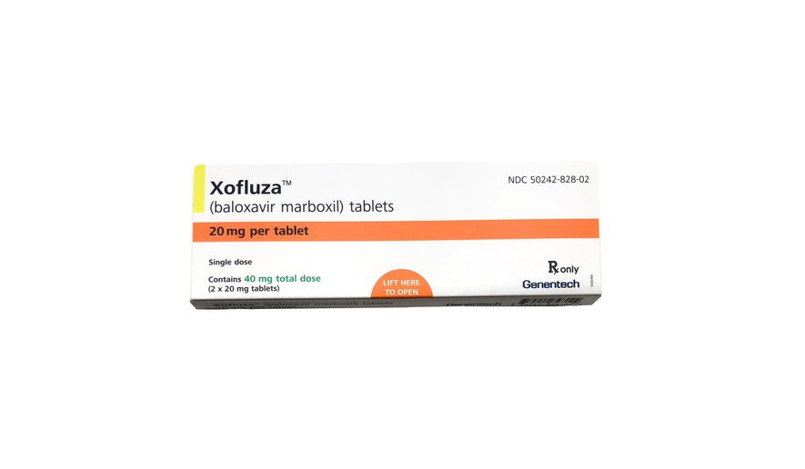 This undated product image provided by Genentech shows a box for Xofluza, a pill for shortening the duration and easing symptoms of the flu. U.S. health regulators have approved the first new flu drug in two decades. The approval on Wednesday, Oct. 24, 2018, of Roche’s Xofluza comes ahead of this winter’s flu season. (Genentech via AP)