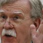 U.S. National security adviser John Bolton gestures as he speaks to the media after his talks with Russian President Vladimir Putin in Moscow, Russia, Tuesday, Oct. 23, 2018. Bolton said that Russia has hurt itself by meddling in the U.S. elections, effectively blocking the prospects for improving U.S.-Russia ties. (AP Photo/Alexander Zemlianichenko)