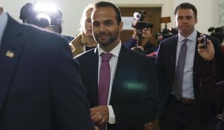 George Papadopoulos, the former Trump campaign adviser who triggered the Russia investigation, arrives for his first appearance before congressional investigators, on Capitol Hill in Washington, Thursday, Oct. 25, 2018. (AP Photo/Carolyn Kaster)