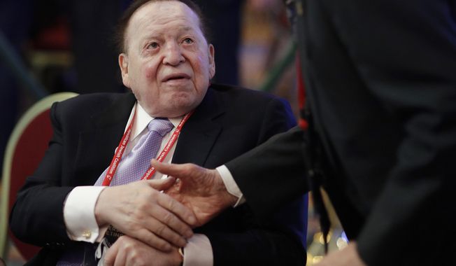In this Feb. 24, 2017, file photo, Sheldon Adelson, chairman and CEO of the Las Vegas Sands Corporation, attends the Republican Jewish Coalition annual leadership meeting, in Las Vegas. Campaign filings show a group backed by the Las Vegas gambling billionaire is spending heavily to unseat Democratic Montana U.S. Sen. Jon Tester. (AP Photo/John Locher, File)