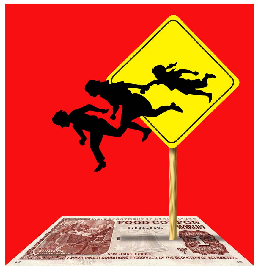 Illustration on economic incentives for illegal immigration by Alexander Hunter/The Washington Times