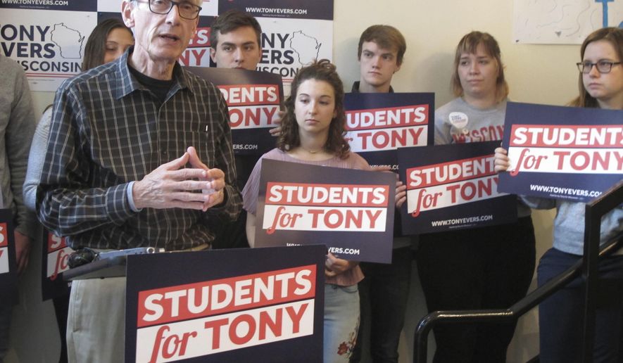 Wisconsin Democratic candidate for governor Tony Evers speaks at an early voting event on the University of Wisconsin-Madison campus Monday, Oct. 29, 2018, in Madison, Wis. Evers says he thinks the state's concealed carry law is working but he wants to be sure licensing requirements are adequate. (AP Photo/Scott Bauer)