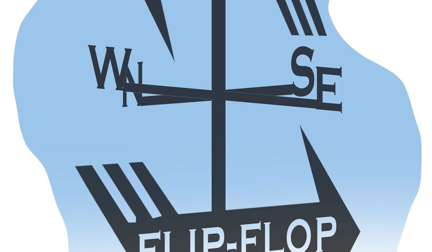 Illustration on evolving and flip flopping in American society by Alexander Hunter/The Washington Times