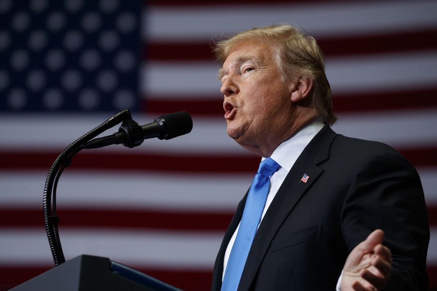 President Donald Trump speaks during a campaign rally at Bojangles&#39; Coliseum, Friday, Oct. 26, 2018, in Charlotte, N.C. (AP Photo/Evan Vucci)
