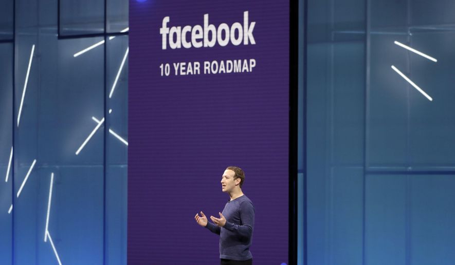 FILE- In this May 1, 2018, file photo Facebook CEO Mark Zuckerberg makes the keynote speech at F8, Facebook&#39;s developer conference in San Jose, Calif. Facebook Inc. reports earnings Tuesday, Oct. 30. (AP Photo/Marcio Jose Sanchez, File)