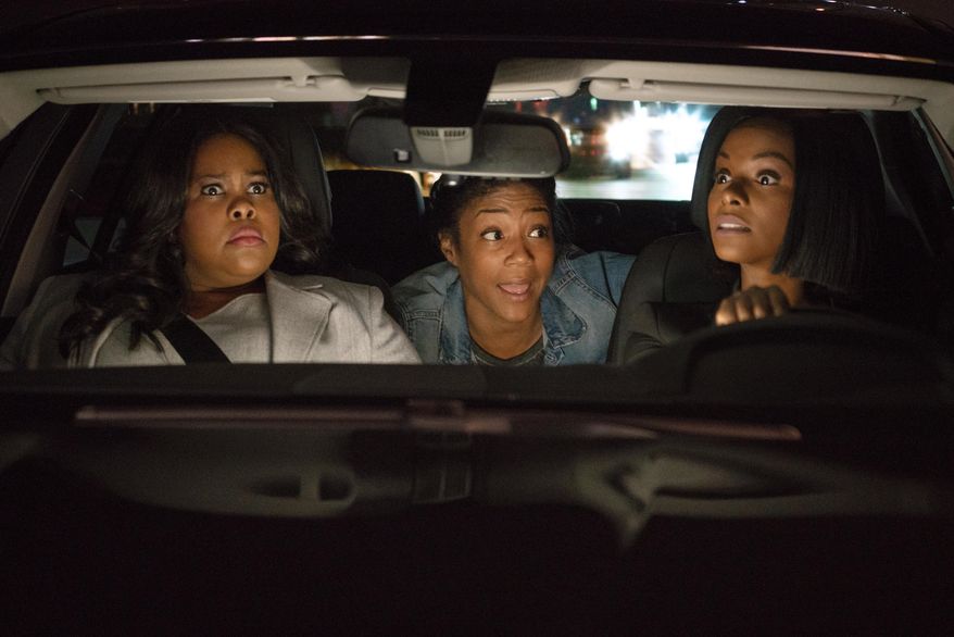 This image released by Paramount Pictures shows Amber Riley, from left, Tiffany Haddish and Tika Sumpter in a scene from "Nobody's Fool." (Chip Bergmann/Paramount Pictures via AP)