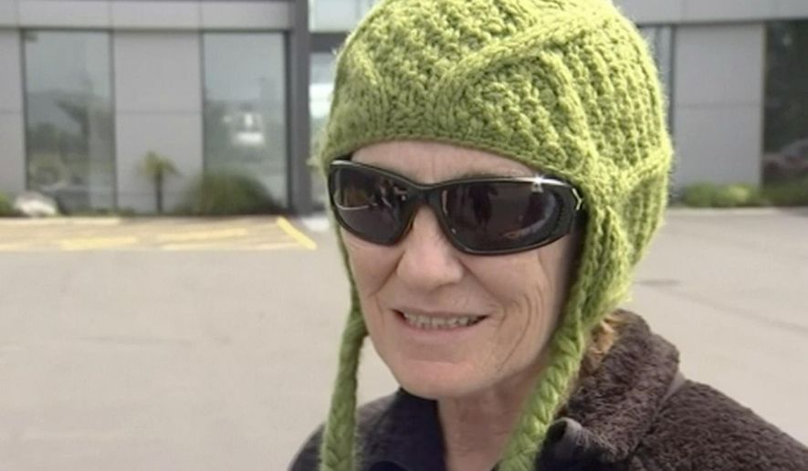 In this image made from video, avalanche survivor Jo Morgan speaks during an interview in Christchurch, New Zealand, Wednesday, Oct. 31, 2018. The well-known adventurer dug herself out of an avalanche on a New Zealand mountain Wednesday morning, while two guides climbing with her died. The three were roped together as they tried to reach the summit of Mount Hicks on the South Island. "Two of my very dear friends lost their lives today, under tragic circumstances. I just got really lucky," Morgan said. (Television New Zealand via AP)
