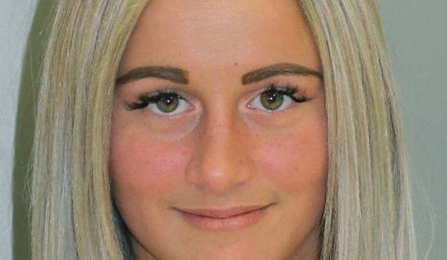 This photo provided on Oct. 31, 2018 by the Plattsburgh Police Department shows 22-year-old Kierah Lagrave, of Plattsburgh, N.Y., who authorities say choked a nightclub bouncer into unconsciousness after she mistakenly thought he had slapped her buttocks. Police Chief Levi Ritter said surveillance video from the Five1Eight nightclub the night of Oct. 20 shows the 125-pound woman walking up behind a bouncer and choking him until he falls unconscious to the floor. Ritter says the video also shows Lagrave's friend slapping her on the buttocks beforehand. Police tracked down Lagrave and charged her with a felony count of strangulation. She was released on her own recognizance. (Plattsburgh Police Department via AP)