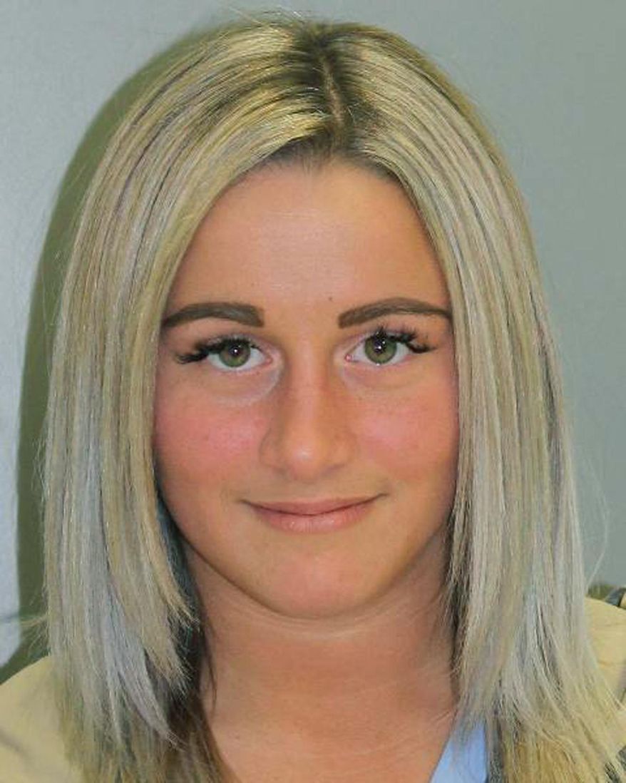 This photo provided on Oct. 31, 2018 by the Plattsburgh Police Department shows 22-year-old Kierah Lagrave, of Plattsburgh, N.Y., who authorities say choked a nightclub bouncer into unconsciousness after she mistakenly thought he had slapped her buttocks. Police Chief Levi Ritter said surveillance video from the Five1Eight nightclub the night of Oct. 20 shows the 125-pound woman walking up behind a bouncer and choking him until he falls unconscious to the floor. Ritter says the video also shows Lagrave's friend slapping her on the buttocks beforehand. Police tracked down Lagrave and charged her with a felony count of strangulation. She was released on her own recognizance. (Plattsburgh Police Department via AP)