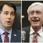 FILE - This combination of file photos shows Wisconsin Republican Gov. Scott Walker, left, and his Democratic challenger Tony Evers in the 2018 November general election. (Wisconsin State Journal via AP, File)