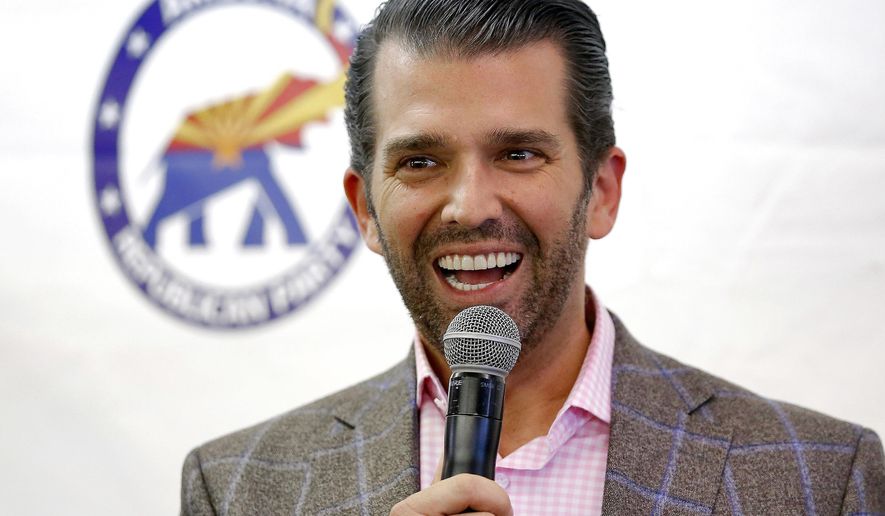Donald Trump Jr. speaks at a campaign rally for U.S. Senate candidate Martha McSally, Thursday, Nov. 1, 2018, in Sun City, Ariz. (AP Photo/Matt York)