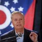 Sen. Lindsey Graham, R-S.C., speaks during a campaign event for Ohio Attorney General and Republican gubernatorial candidate Mike DeWine, Tuesday, Oct. 30, 2018, in downtown Cincinnati. (AP Photo/John Minchillo)
