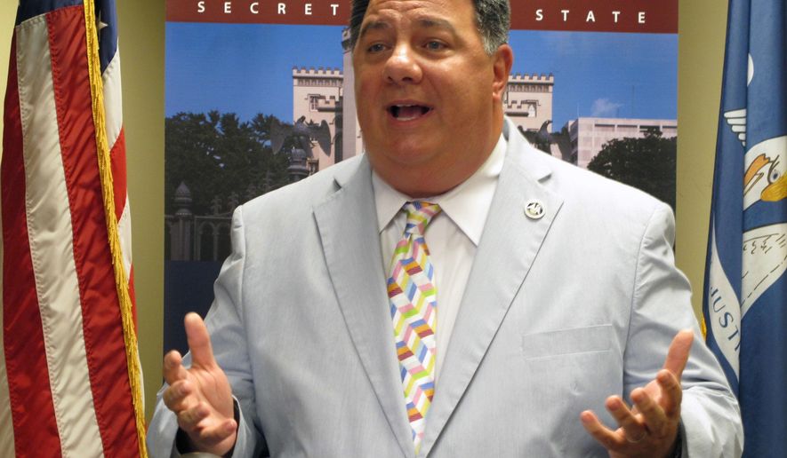 FILE- In this July 20, 2018 file photo, interim Secretary of State Kyle Ardoin, R-Baton Rouge, talks to reporters about his last-minute decision to run in the special election for secretary of state, in Baton Rouge, La. Louisiana voters on Tuesday, Nov. 6, 2018, will cast ballots on a highly competitive secretary of state race and several U.S. House races in addition to a proposed constitutional amendment that would end a Jim Crow-era law that allows prosecutors to convict people of serious felonies without a unanimous jury verdict. (AP Photo/Melinda Deslatte, File)