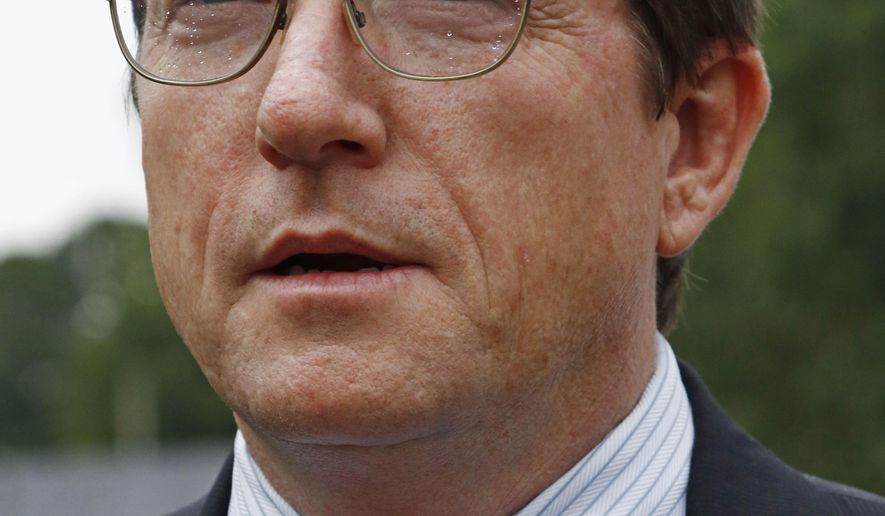 FILE - In this June 20, 2018 file photo, State Rep. David Baria, D-Bay St. Louis, tells reporters why he is running for the seat held by incumbent U.S. Sen. Roger Wicker, R-Miss., as he campaigns in Jackson, Miss. (AP Photo/Rogelio V. Solis, File)